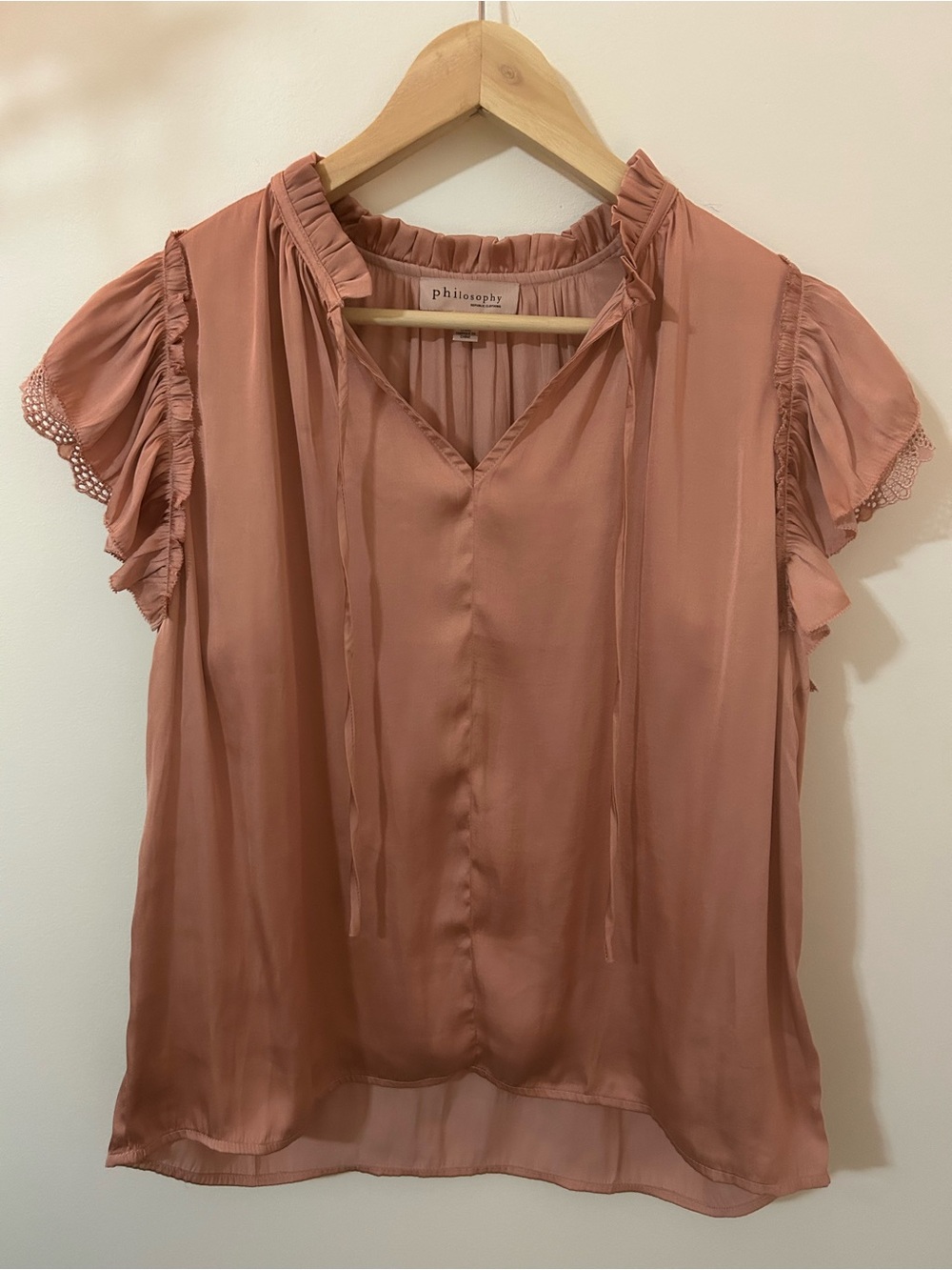 Philosophy Satin Flutter Sleeve V-Neck Blouse Dusty Rose, Size M